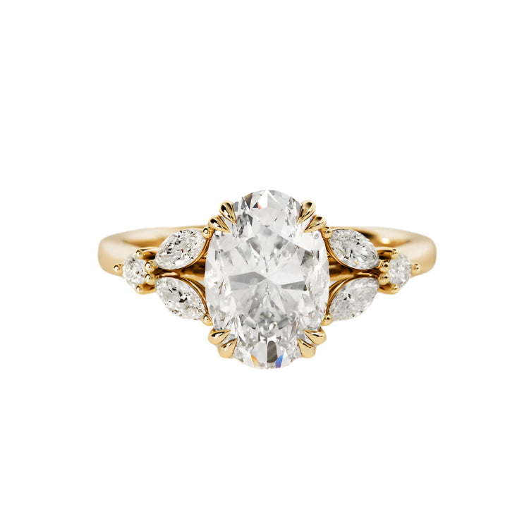 2.5Ct Oval Diamond Engagement Ring with Marquise Shape and Round Side Diamonds